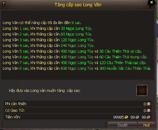 Nguyên liệu nâng sao Long Văn
